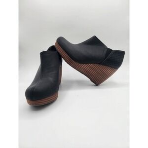 Dr Scholls Women Black Leather Wedge Ankle Boots Cutout Detail Size 8M